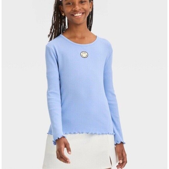 Art Class Girls Blue Long Sleeve Lightly Ribbed Smiley Shirt Size XL 14 New! - Picture 2 of 9